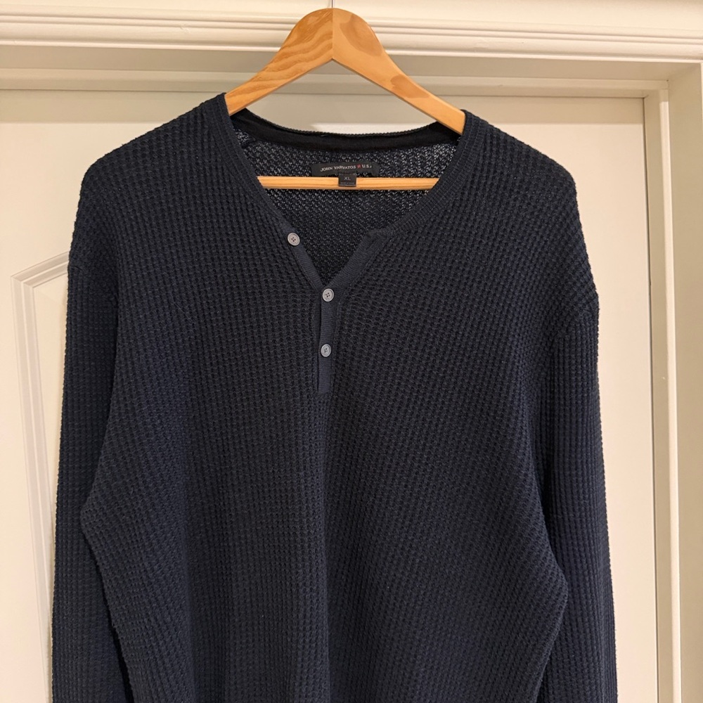 John Varvatos Men's navy waffle Henley
